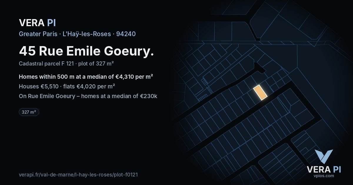 45 Rue Emile Goeury, L'Haÿ-les-Roses at night – the plot lit, the parcels around coloured by the prices near them