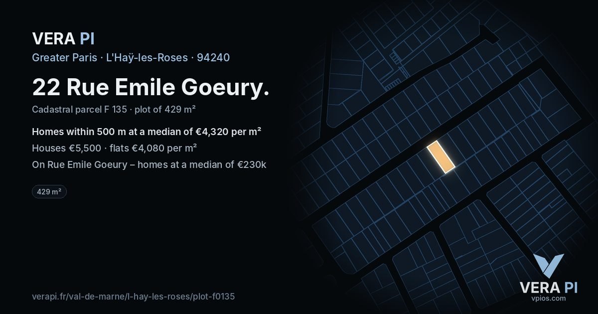 22 Rue Emile Goeury, L'Haÿ-les-Roses at night – the plot lit, the parcels around coloured by the prices near them