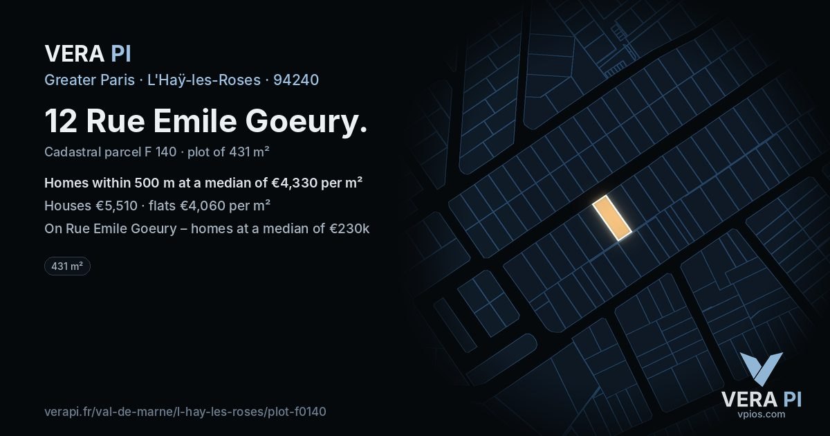 12 Rue Emile Goeury, L'Haÿ-les-Roses at night – the plot lit, the parcels around coloured by the prices near them