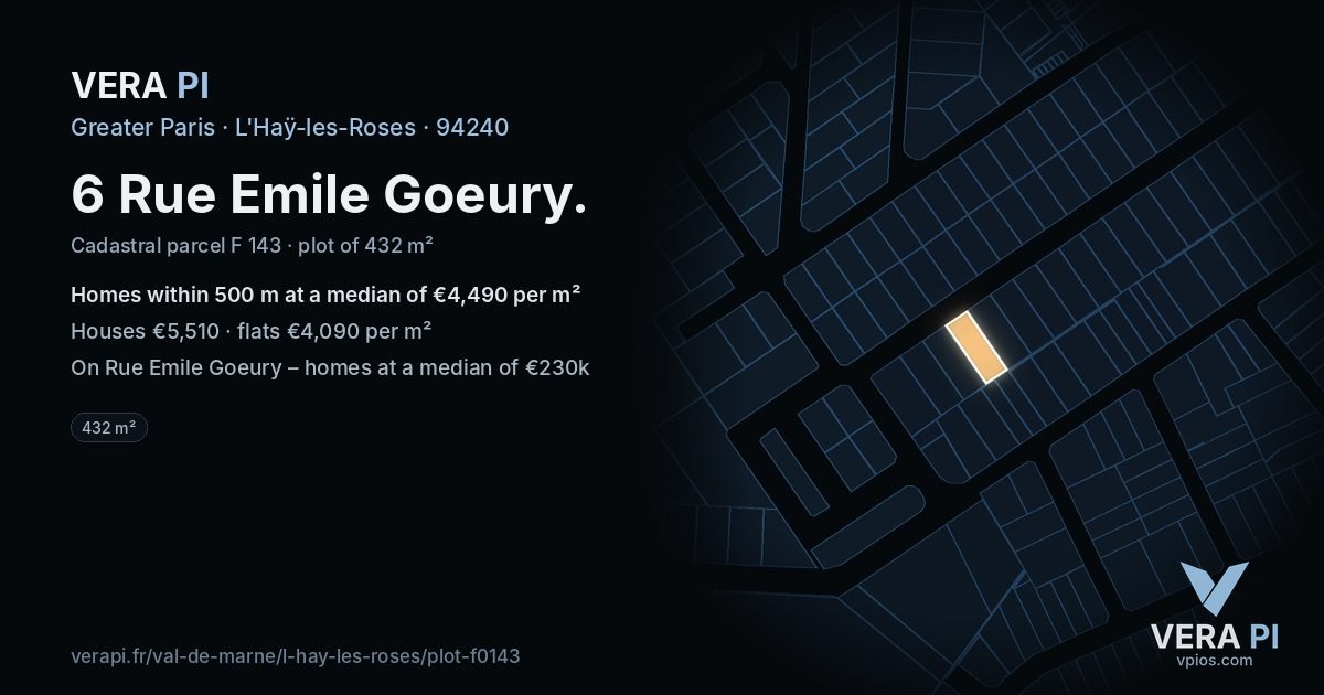 6 Rue Emile Goeury, L'Haÿ-les-Roses at night – the plot lit, the parcels around coloured by the prices near them