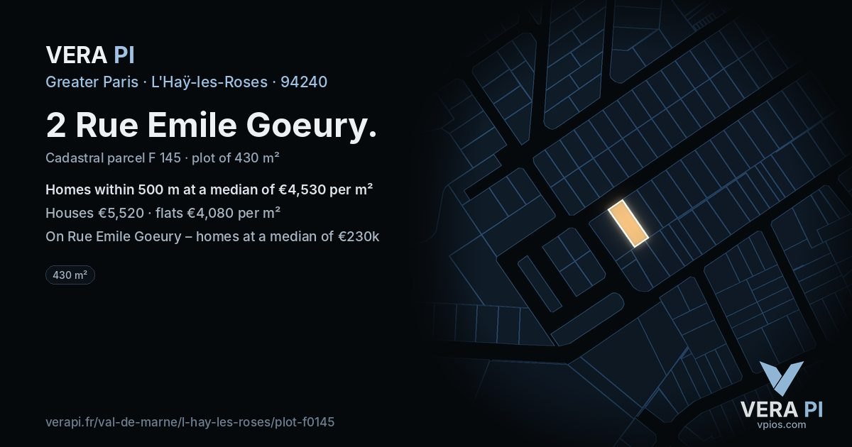 2 Rue Emile Goeury, L'Haÿ-les-Roses at night – the plot lit, the parcels around coloured by the prices near them