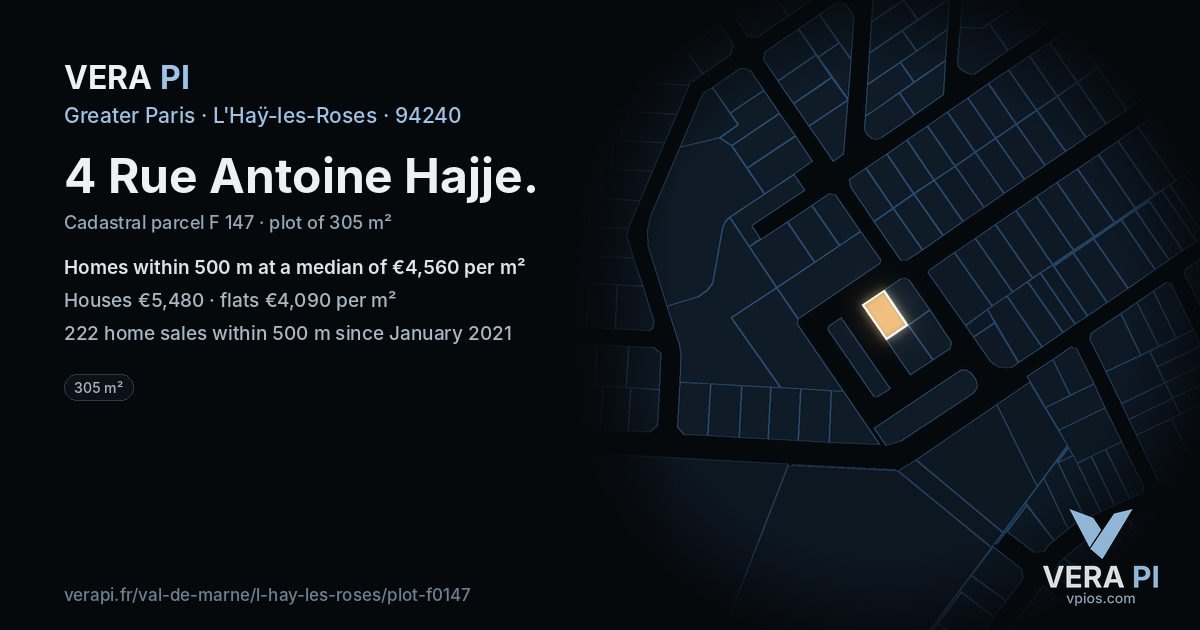 4 Rue Antoine Hajje, L'Haÿ-les-Roses at night – the plot lit, the parcels around coloured by the prices near them