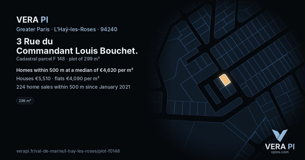 3 Rue du Commandant Louis Bouchet, L'Haÿ-les-Roses at night – the plot lit, the parcels around coloured by the prices near them