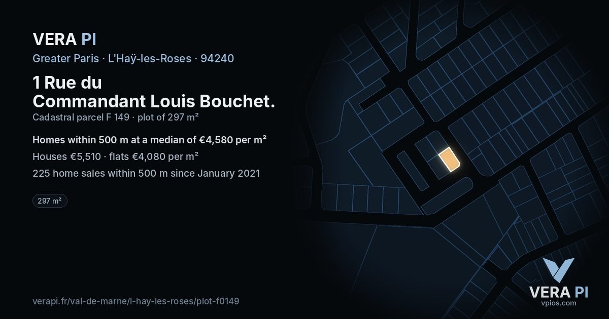 1 Rue du Commandant Louis Bouchet, L'Haÿ-les-Roses at night – the plot lit, the parcels around coloured by the prices near them