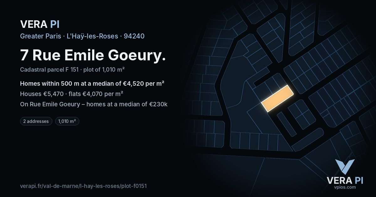 7 Rue Emile Goeury, L'Haÿ-les-Roses at night – the plot lit, the parcels around coloured by the prices near them