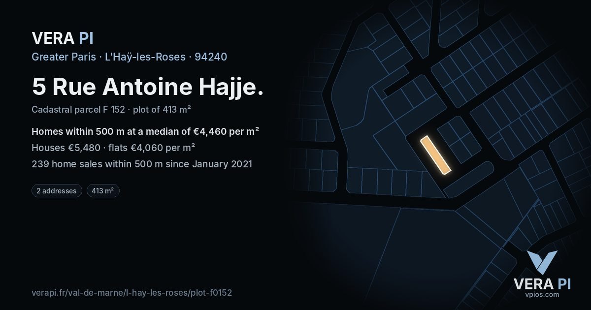 5 Rue Antoine Hajje, L'Haÿ-les-Roses at night – the plot lit, the parcels around coloured by the prices near them