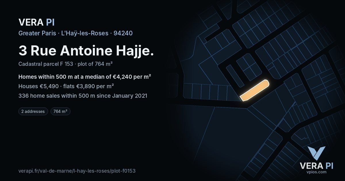 3 Rue Antoine Hajje, L'Haÿ-les-Roses at night – the plot lit, the parcels around coloured by the prices near them