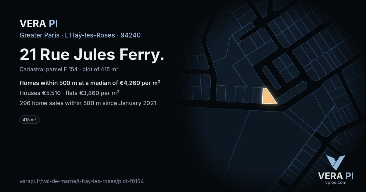 21 Rue Jules Ferry, L'Haÿ-les-Roses at night – the plot lit, the parcels around coloured by the prices near them