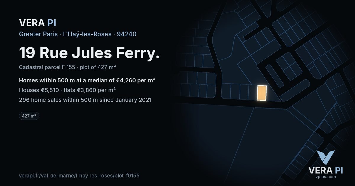 19 Rue Jules Ferry, L'Haÿ-les-Roses at night – the plot lit, the parcels around coloured by the prices near them