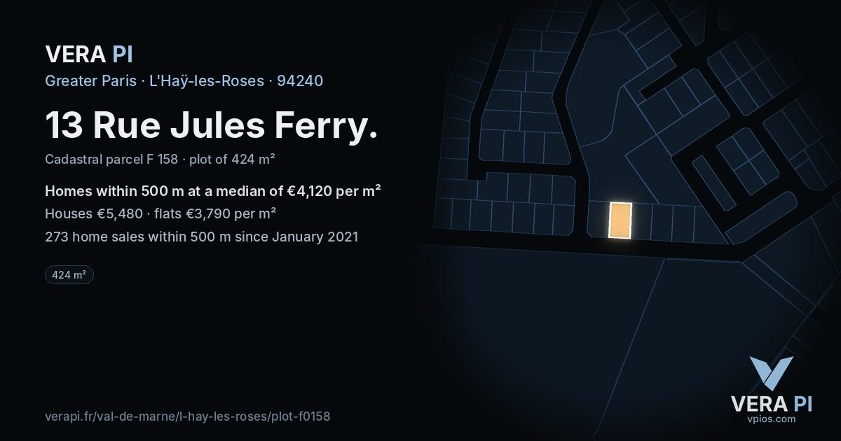 13 Rue Jules Ferry, L'Haÿ-les-Roses at night – the plot lit, the parcels around coloured by the prices near them