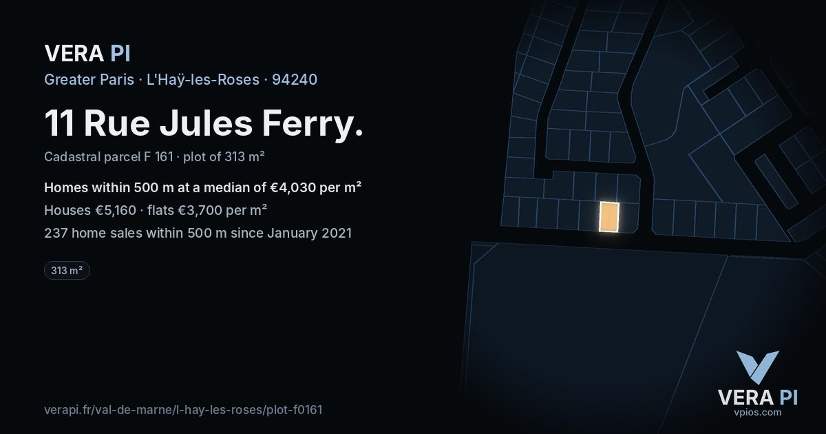 11 Rue Jules Ferry, L'Haÿ-les-Roses at night – the plot lit, the parcels around coloured by the prices near them