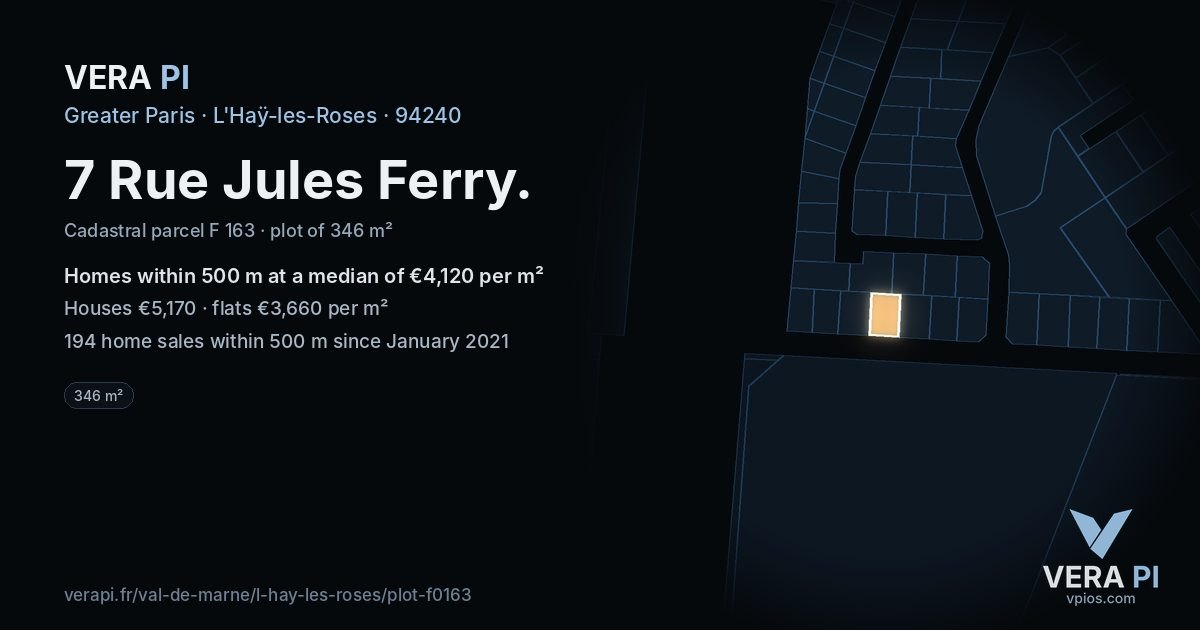 7 Rue Jules Ferry, L'Haÿ-les-Roses at night – the plot lit, the parcels around coloured by the prices near them