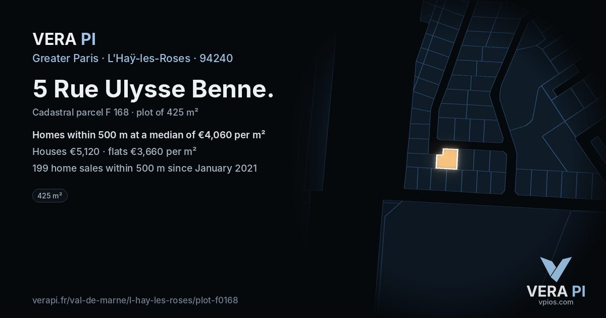 5 Rue Ulysse Benne, L'Haÿ-les-Roses at night – the plot lit, the parcels around coloured by the prices near them