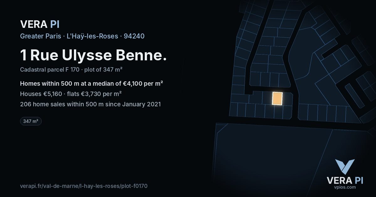 1 Rue Ulysse Benne, L'Haÿ-les-Roses at night – the plot lit, the parcels around coloured by the prices near them