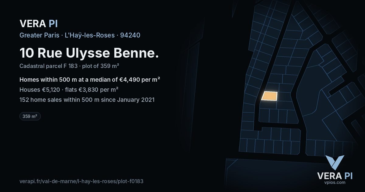 10 Rue Ulysse Benne, L'Haÿ-les-Roses at night – the plot lit, the parcels around coloured by the prices near them