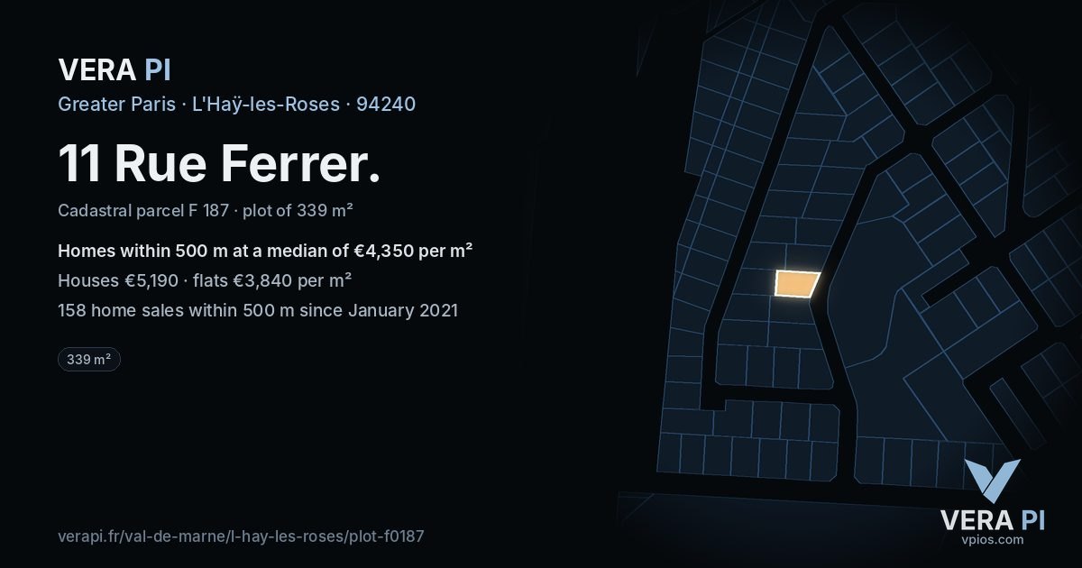 11 Rue Ferrer, L'Haÿ-les-Roses at night – the plot lit, the parcels around coloured by the prices near them