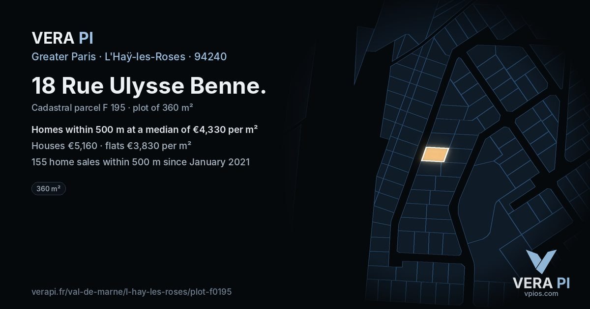 18 Rue Ulysse Benne, L'Haÿ-les-Roses at night – the plot lit, the parcels around coloured by the prices near them