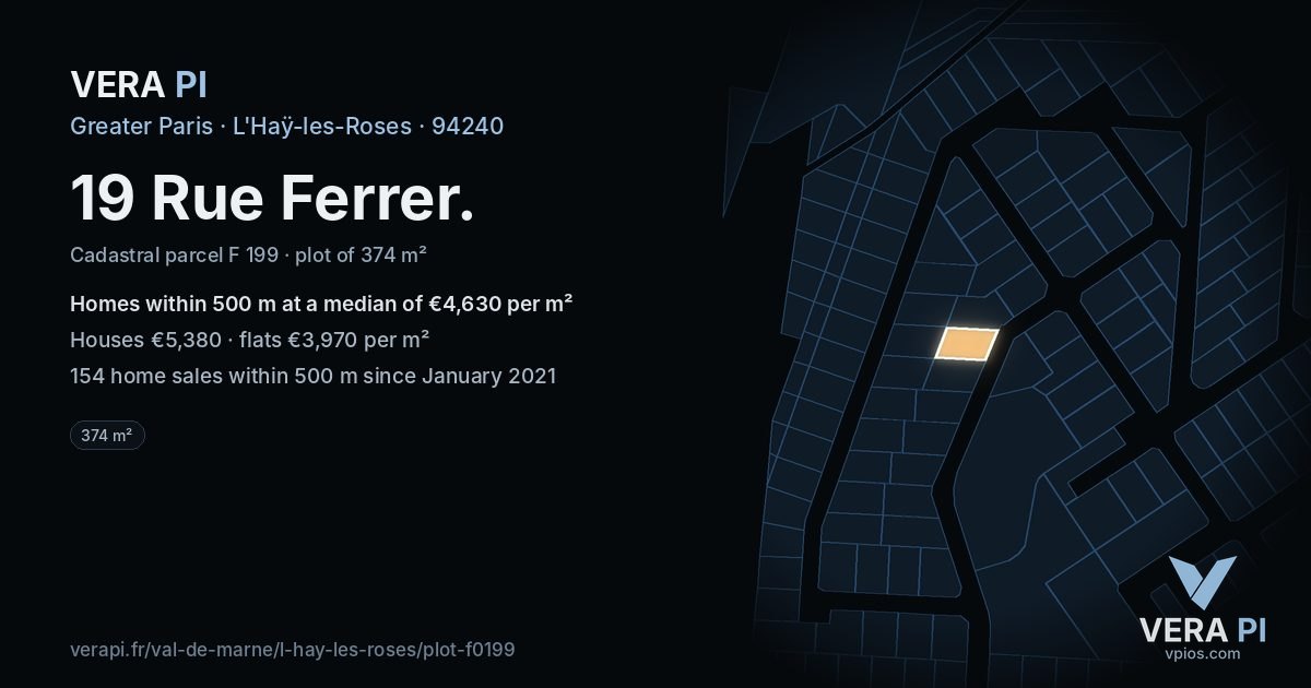 19 Rue Ferrer, L'Haÿ-les-Roses at night – the plot lit, the parcels around coloured by the prices near them
