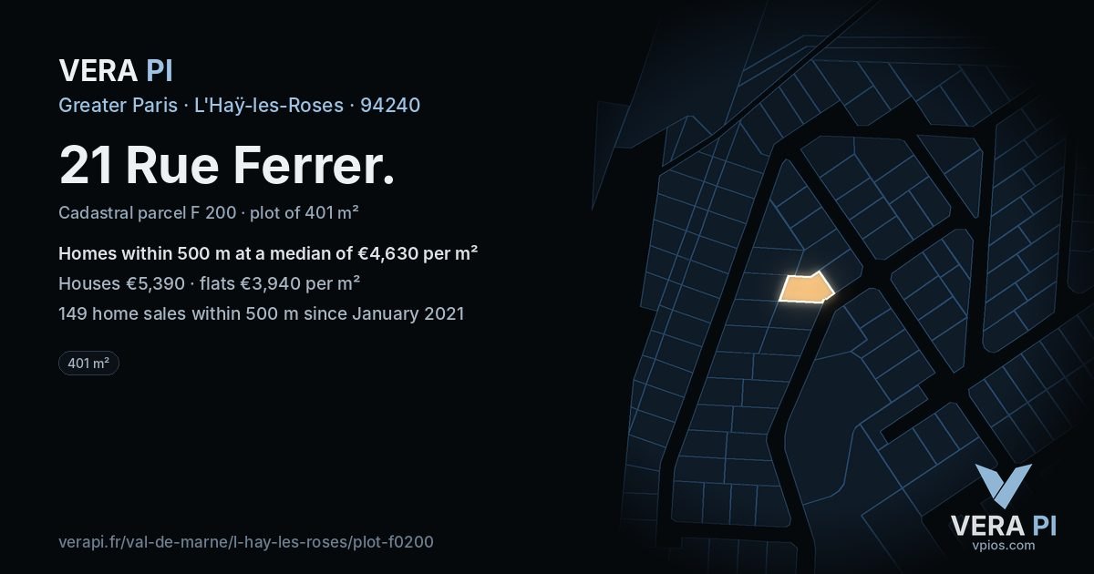 21 Rue Ferrer, L'Haÿ-les-Roses at night – the plot lit, the parcels around coloured by the prices near them