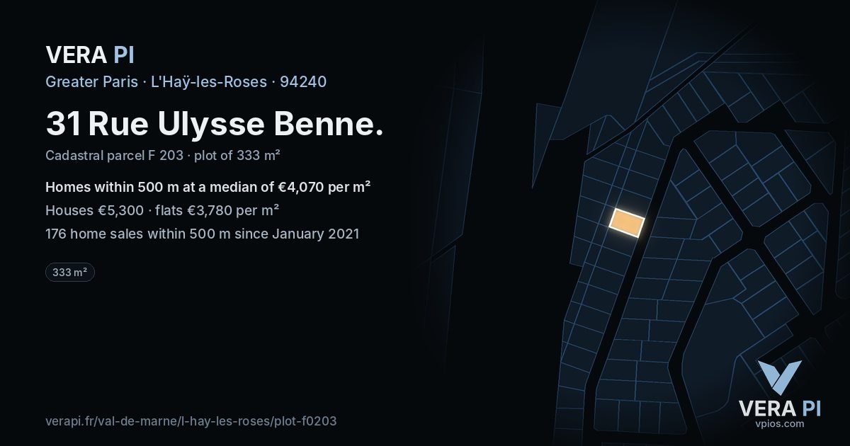 31 Rue Ulysse Benne, L'Haÿ-les-Roses at night – the plot lit, the parcels around coloured by the prices near them