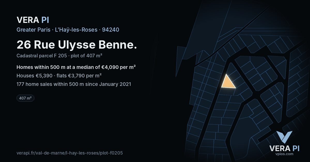 26 Rue Ulysse Benne, L'Haÿ-les-Roses at night – the plot lit, the parcels around coloured by the prices near them