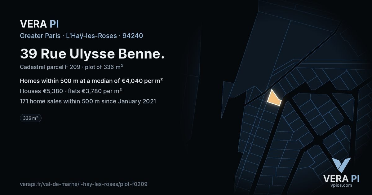 39 Rue Ulysse Benne, L'Haÿ-les-Roses at night – the plot lit, the parcels around coloured by the prices near them