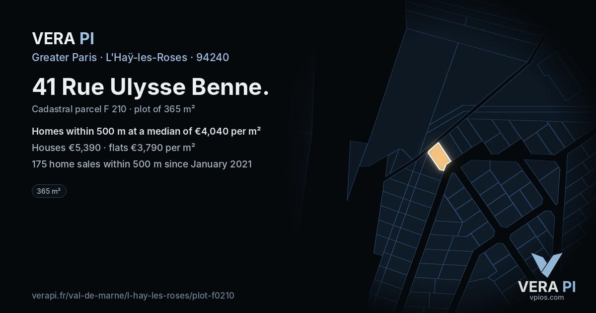 41 Rue Ulysse Benne, L'Haÿ-les-Roses at night – the plot lit, the parcels around coloured by the prices near them