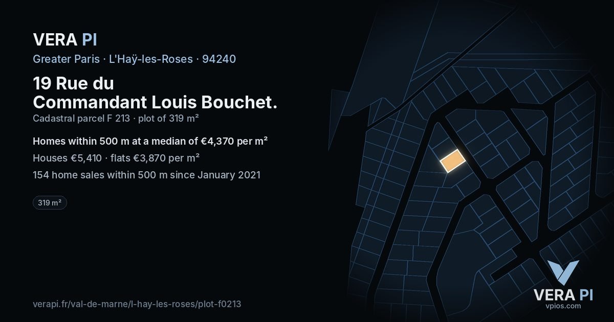 19 Rue du Commandant Louis Bouchet, L'Haÿ-les-Roses at night – the plot lit, the parcels around coloured by the prices near them