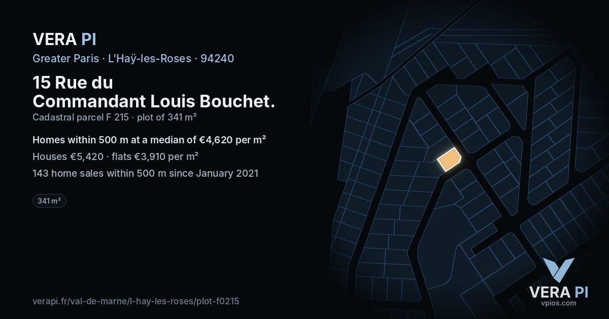 15 Rue du Commandant Louis Bouchet, L'Haÿ-les-Roses at night – the plot lit, the parcels around coloured by the prices near them