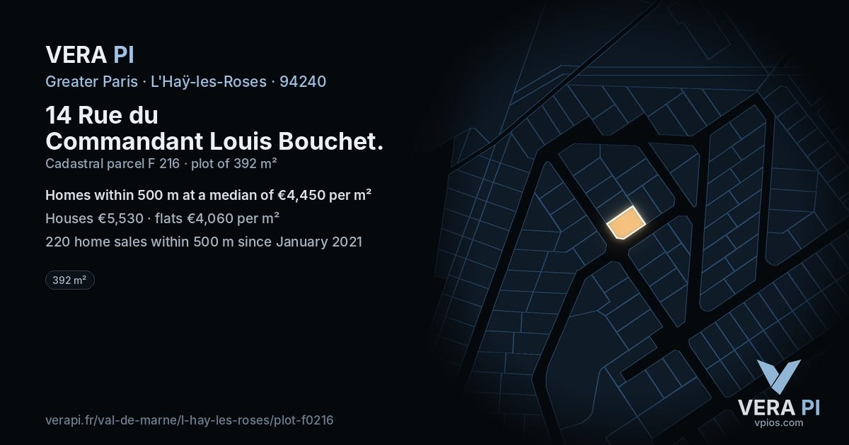 14 Rue du Commandant Louis Bouchet, L'Haÿ-les-Roses at night – the plot lit, the parcels around coloured by the prices near them