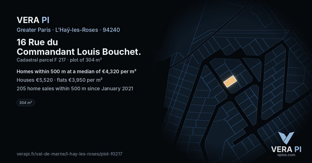 16 Rue du Commandant Louis Bouchet, L'Haÿ-les-Roses at night – the plot lit, the parcels around coloured by the prices near them