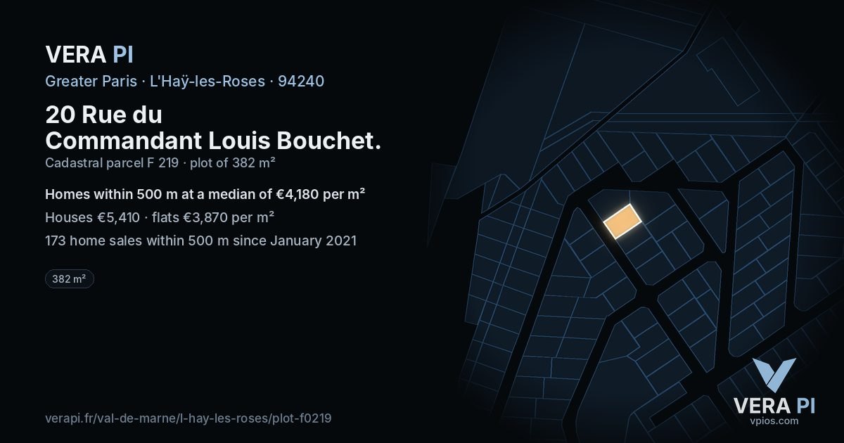 20 Rue du Commandant Louis Bouchet, L'Haÿ-les-Roses at night – the plot lit, the parcels around coloured by the prices near them