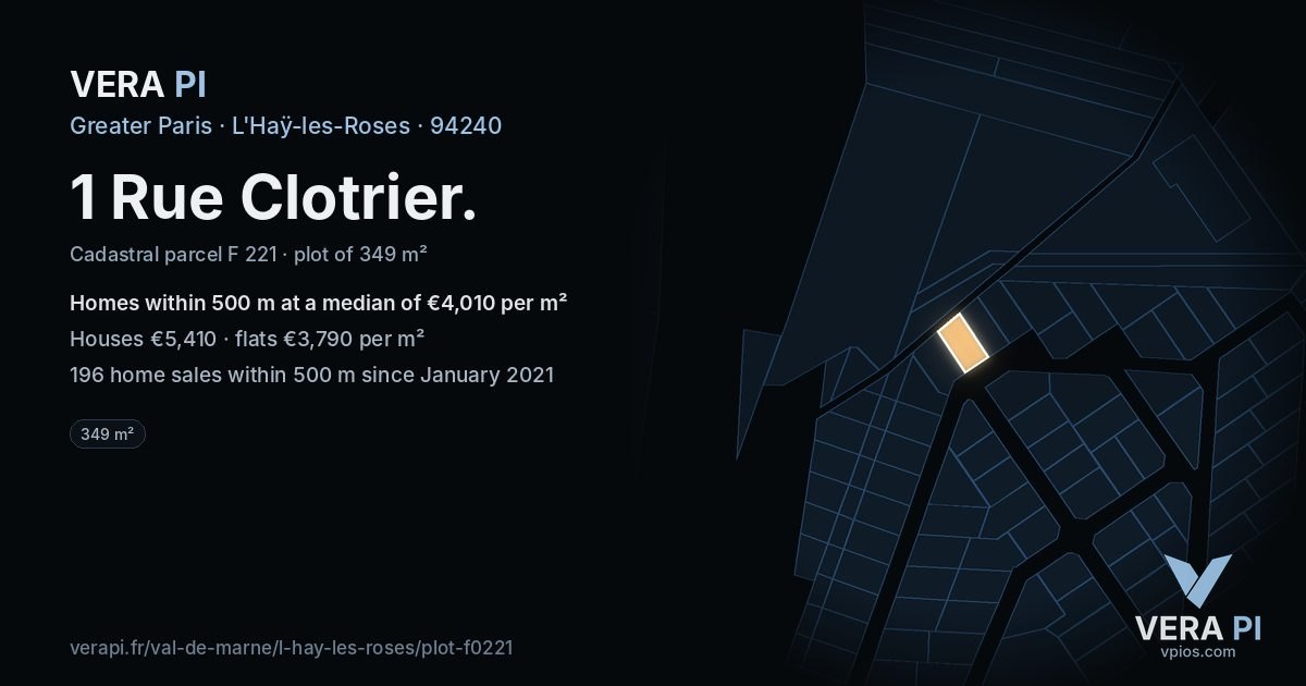 1 Rue Clotrier, L'Haÿ-les-Roses at night – the plot lit, the parcels around coloured by the prices near them
