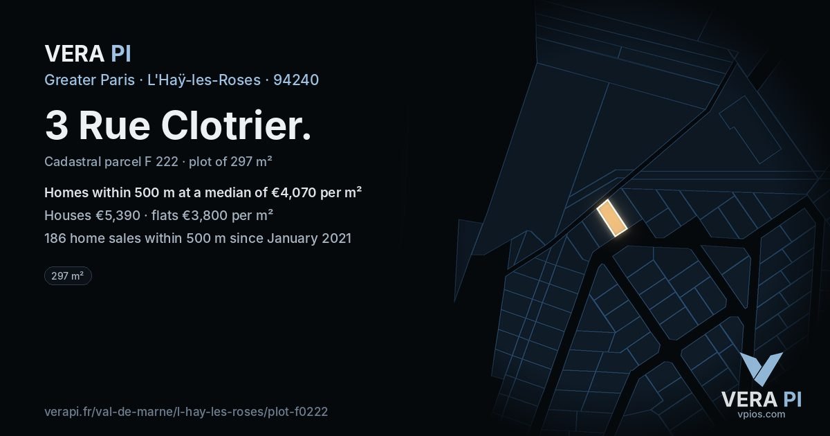 3 Rue Clotrier, L'Haÿ-les-Roses at night – the plot lit, the parcels around coloured by the prices near them