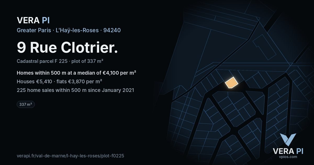 9 Rue Clotrier, L'Haÿ-les-Roses at night – the plot lit, the parcels around coloured by the prices near them