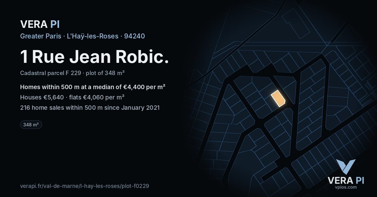 1 Rue Jean Robic, L'Haÿ-les-Roses at night – the plot lit, the parcels around coloured by the prices near them