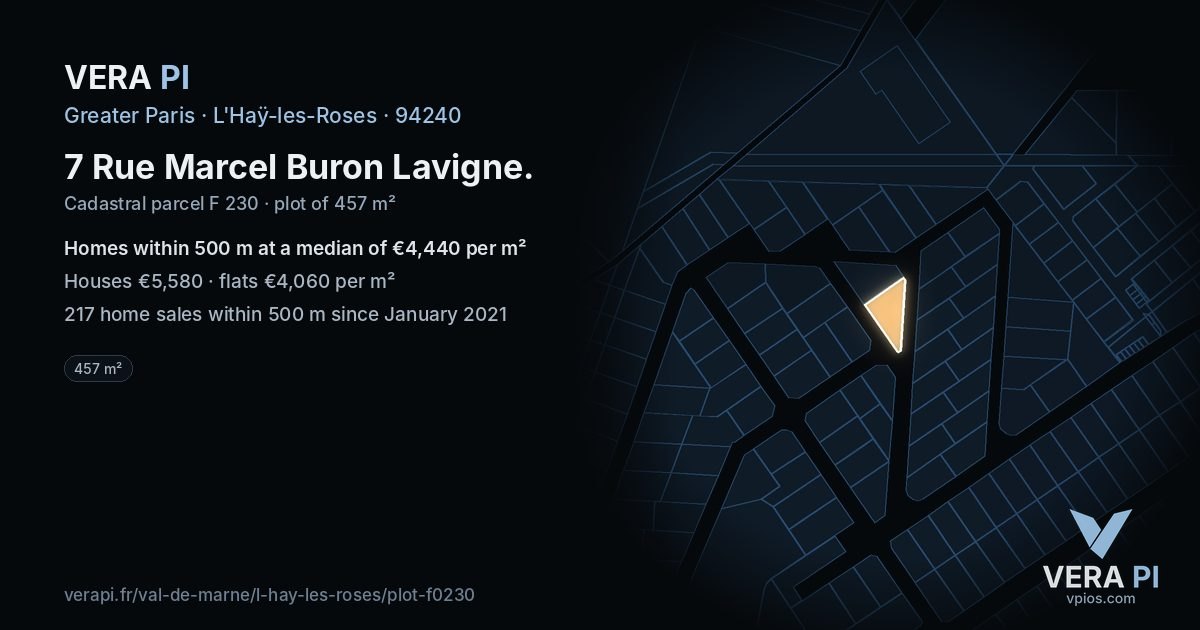 7 Rue Marcel Buron Lavigne, L'Haÿ-les-Roses at night – the plot lit, the parcels around coloured by the prices near them
