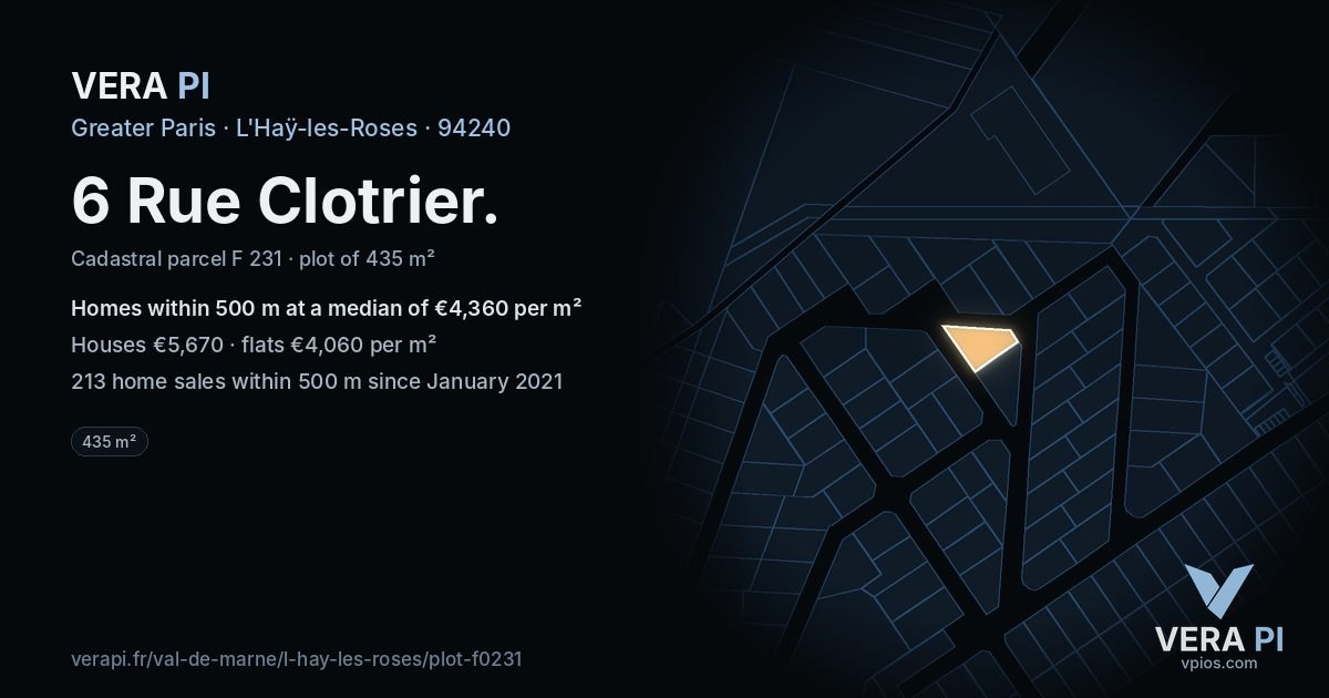 6 Rue Clotrier, L'Haÿ-les-Roses at night – the plot lit, the parcels around coloured by the prices near them