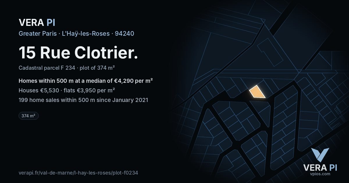 15 Rue Clotrier, L'Haÿ-les-Roses at night – the plot lit, the parcels around coloured by the prices near them