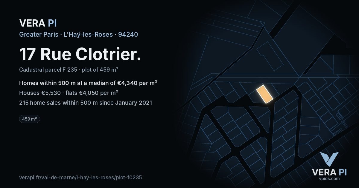 17 Rue Clotrier, L'Haÿ-les-Roses at night – the plot lit, the parcels around coloured by the prices near them