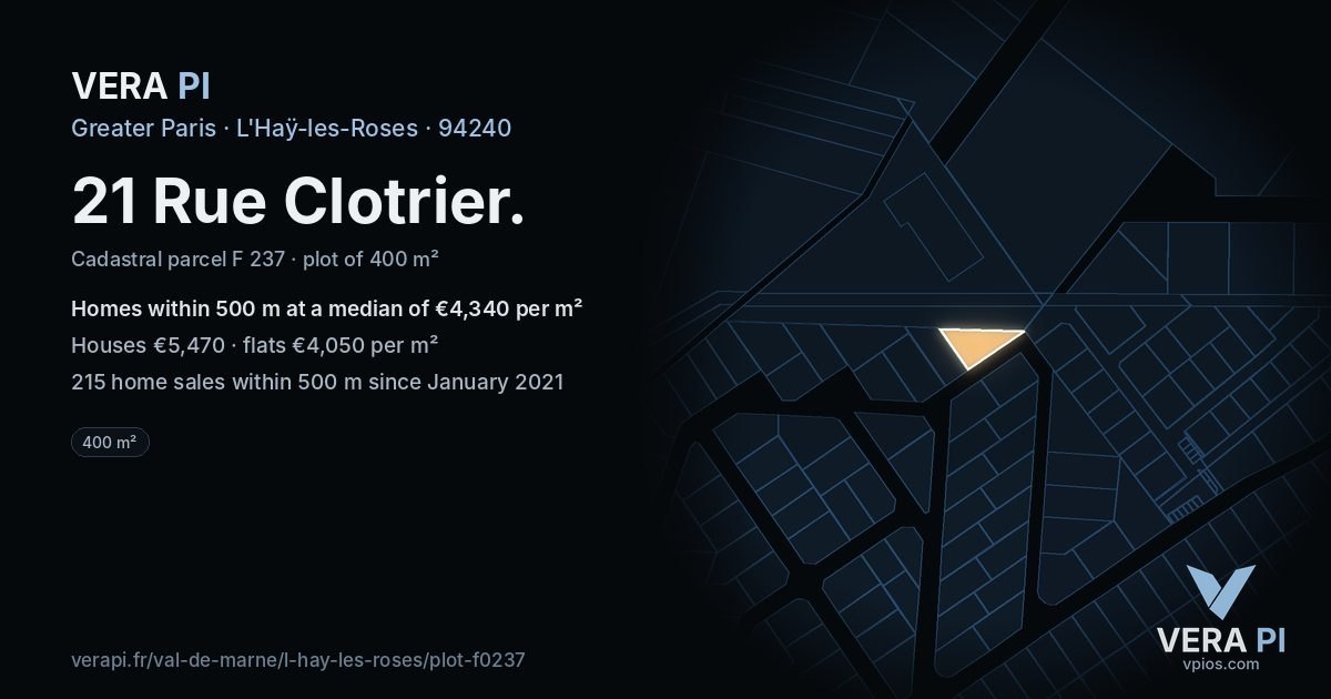 21 Rue Clotrier, L'Haÿ-les-Roses at night – the plot lit, the parcels around coloured by the prices near them