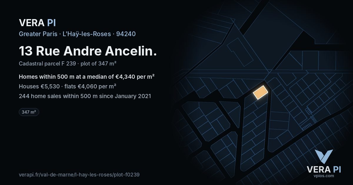 13 Rue Andre Ancelin, L'Haÿ-les-Roses at night – the plot lit, the parcels around coloured by the prices near them