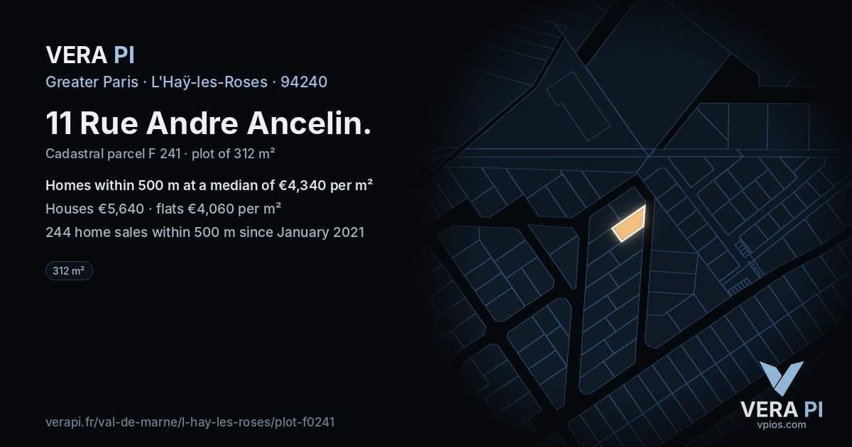 11 Rue Andre Ancelin, L'Haÿ-les-Roses at night – the plot lit, the parcels around coloured by the prices near them