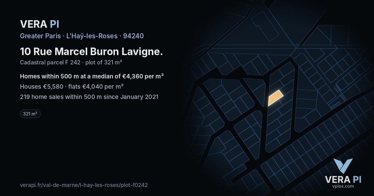 10 Rue Marcel Buron Lavigne, L'Haÿ-les-Roses at night – the plot lit, the parcels around coloured by the prices near them