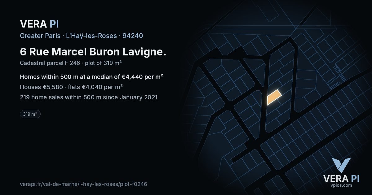 6 Rue Marcel Buron Lavigne, L'Haÿ-les-Roses at night – the plot lit, the parcels around coloured by the prices near them