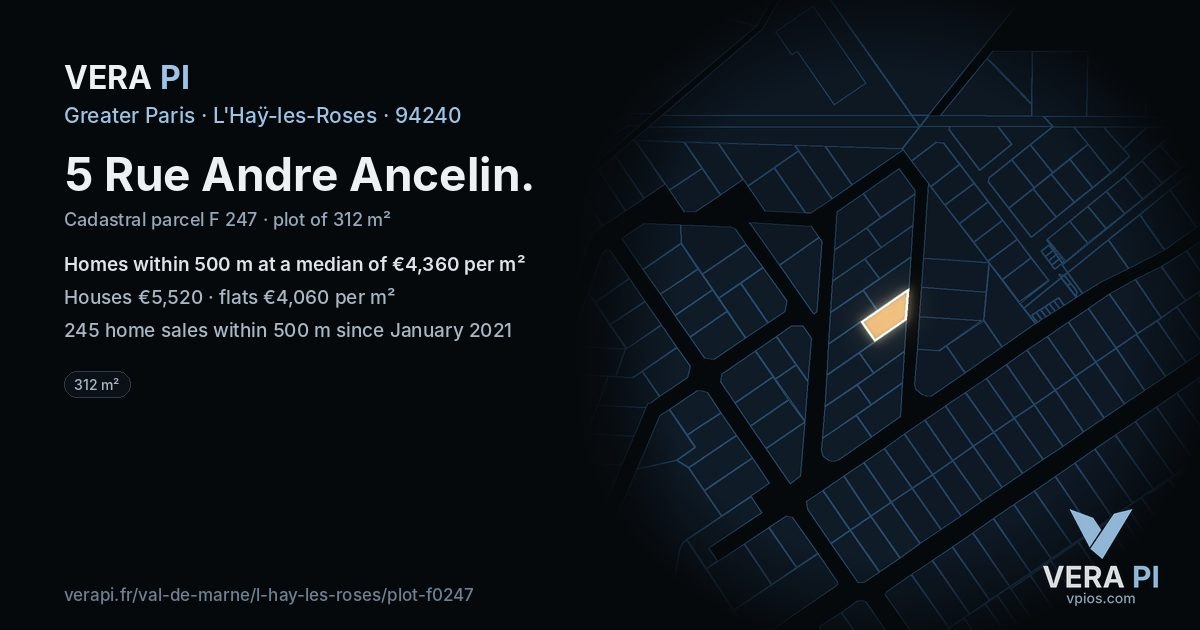 5 Rue Andre Ancelin, L'Haÿ-les-Roses at night – the plot lit, the parcels around coloured by the prices near them