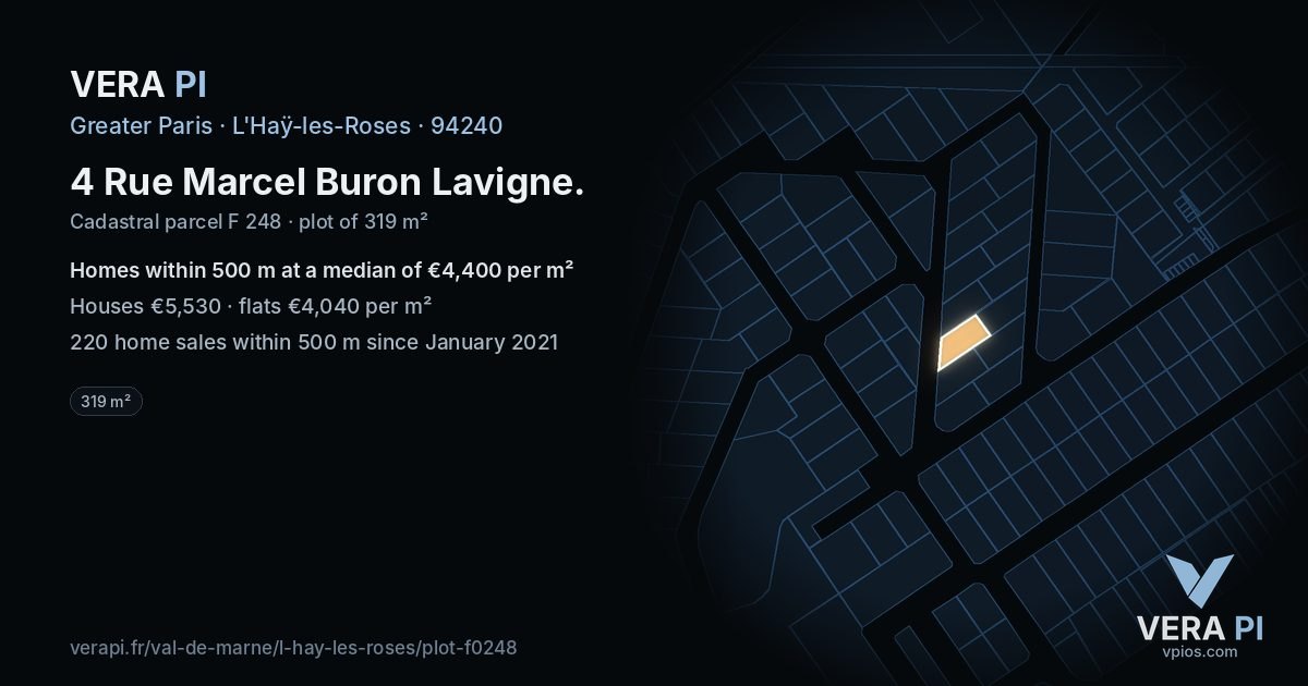 4 Rue Marcel Buron Lavigne, L'Haÿ-les-Roses at night – the plot lit, the parcels around coloured by the prices near them