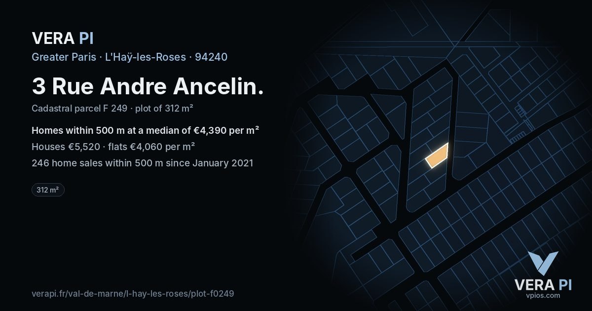 3 Rue Andre Ancelin, L'Haÿ-les-Roses at night – the plot lit, the parcels around coloured by the prices near them