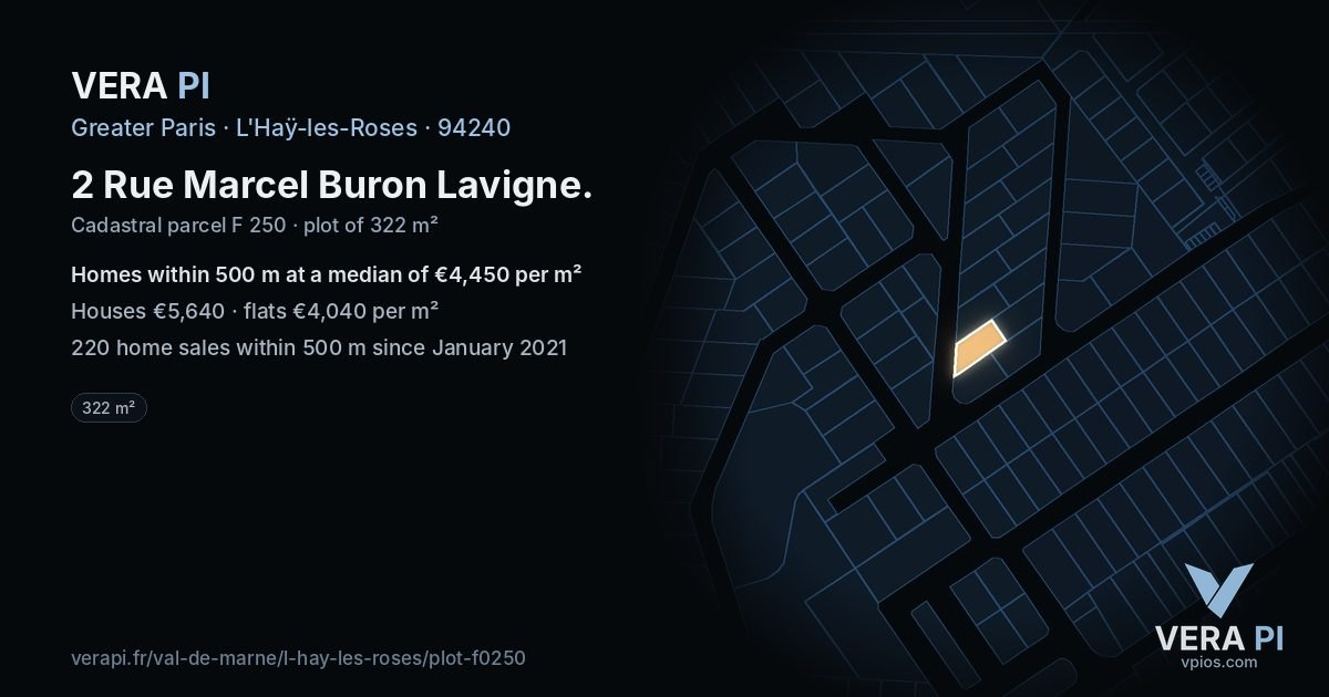 2 Rue Marcel Buron Lavigne, L'Haÿ-les-Roses at night – the plot lit, the parcels around coloured by the prices near them