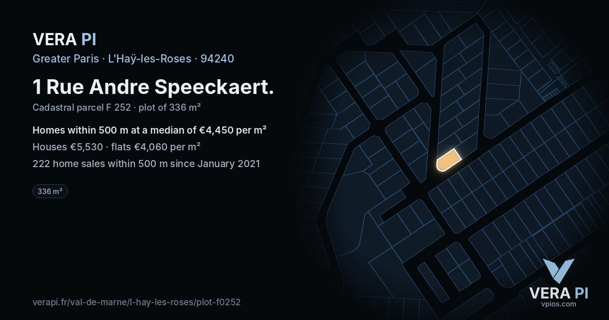 1 Rue Andre Speeckaert, L'Haÿ-les-Roses at night – the plot lit, the parcels around coloured by the prices near them